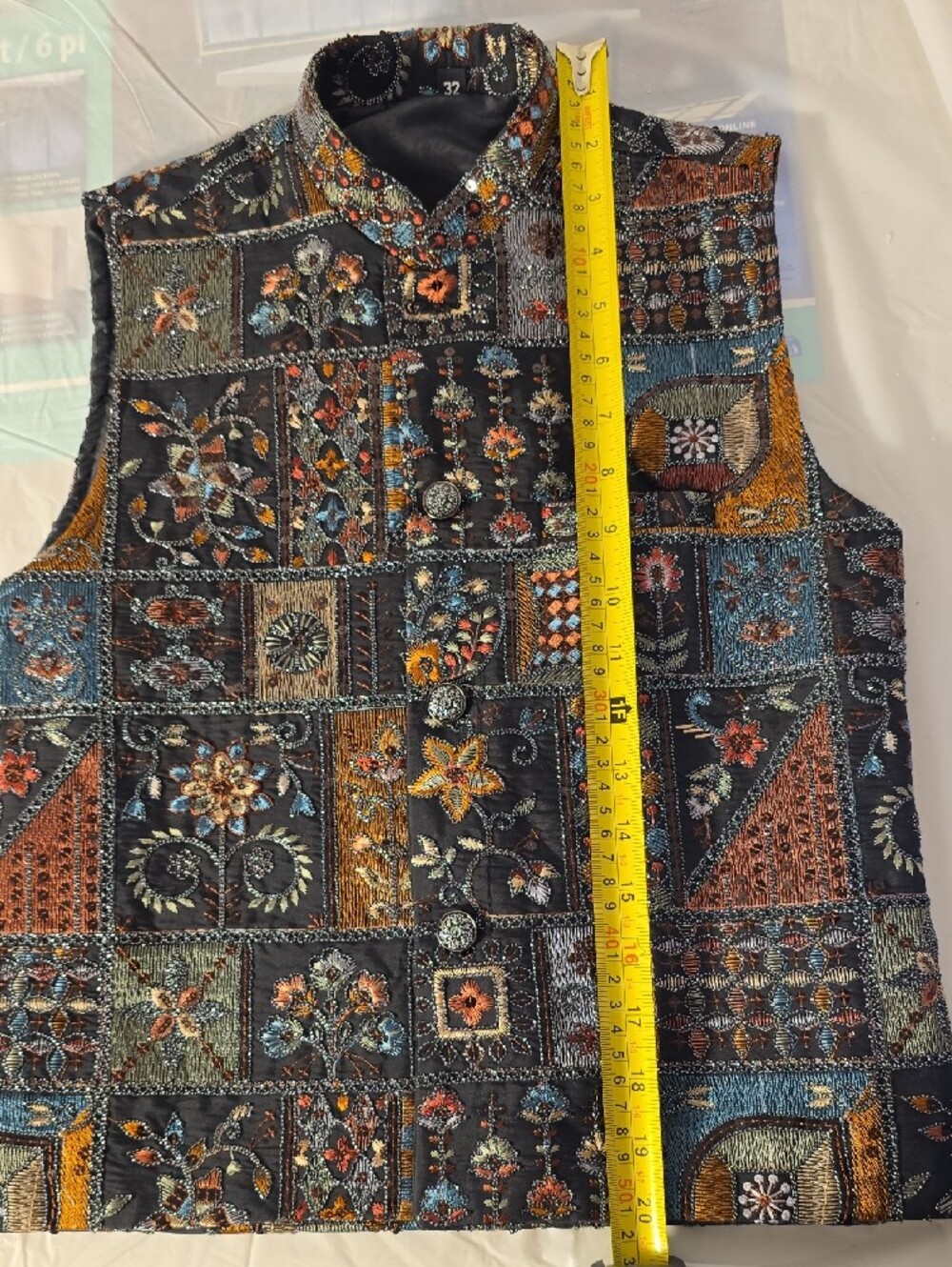 Men's Navy Blue Patchwork Nehru Jacket - Embroidered Festive Vest - Picture 3 of 14